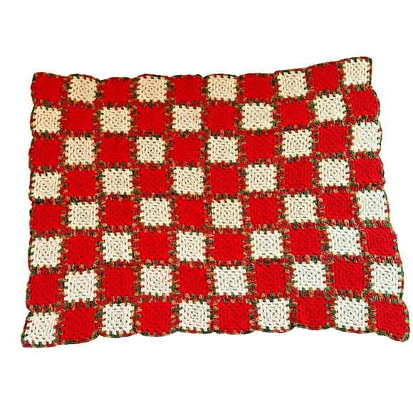 VTG Christmas Crochet Afghan Granny Squares Blanket Throw Red Green 66 X 54" - Picture 1 of 5